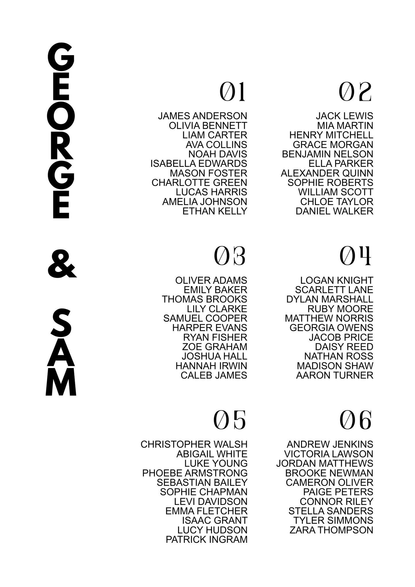 Asymmetrical Seating Chart