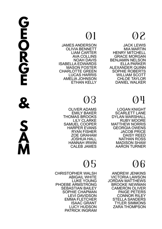 Asymmetrical Seating Chart