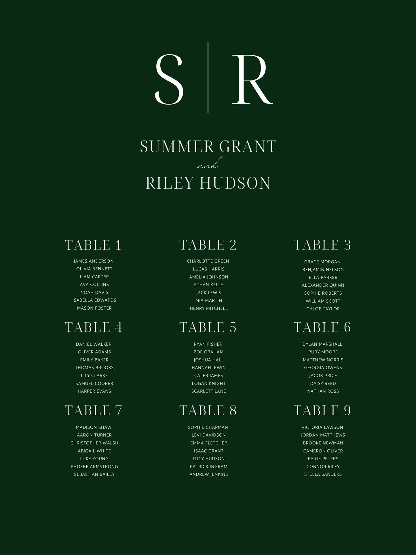 Monogram Seating Chart