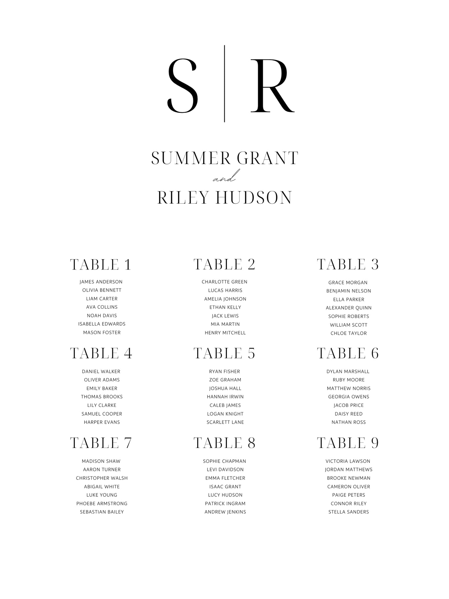 Monogram Seating Chart