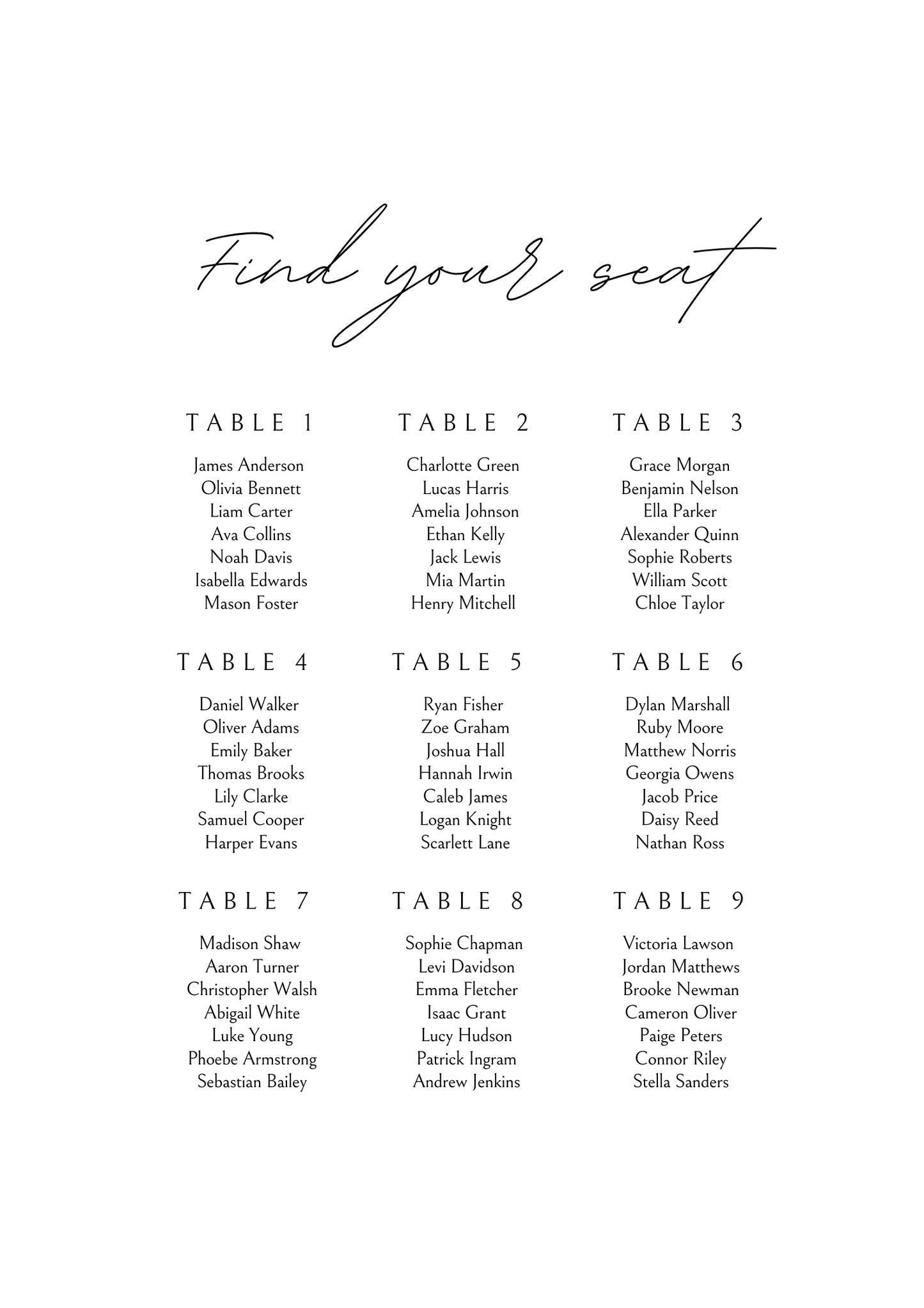 Romantic Seating Chart