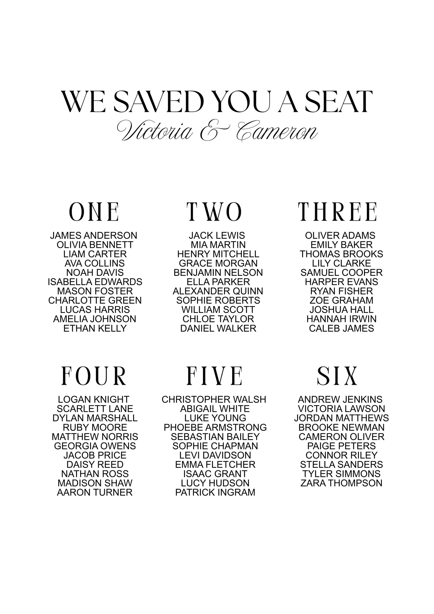 We Saved You A Seat Seating Chart